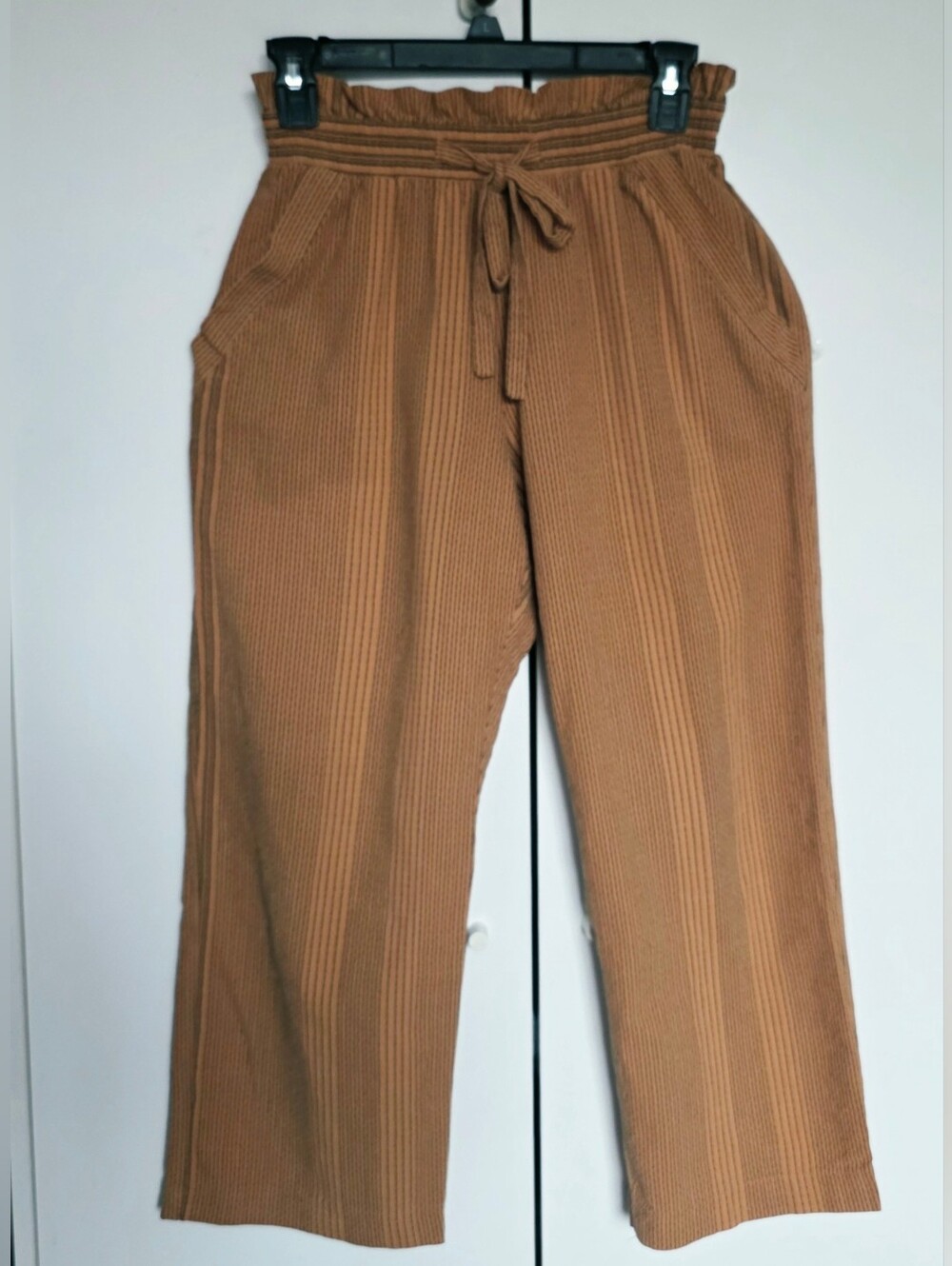 Sienna Sky Corduroy Paperbag Waist Pants in Brown Stripe | M